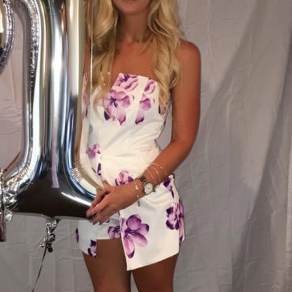 White Romper Purple Floral